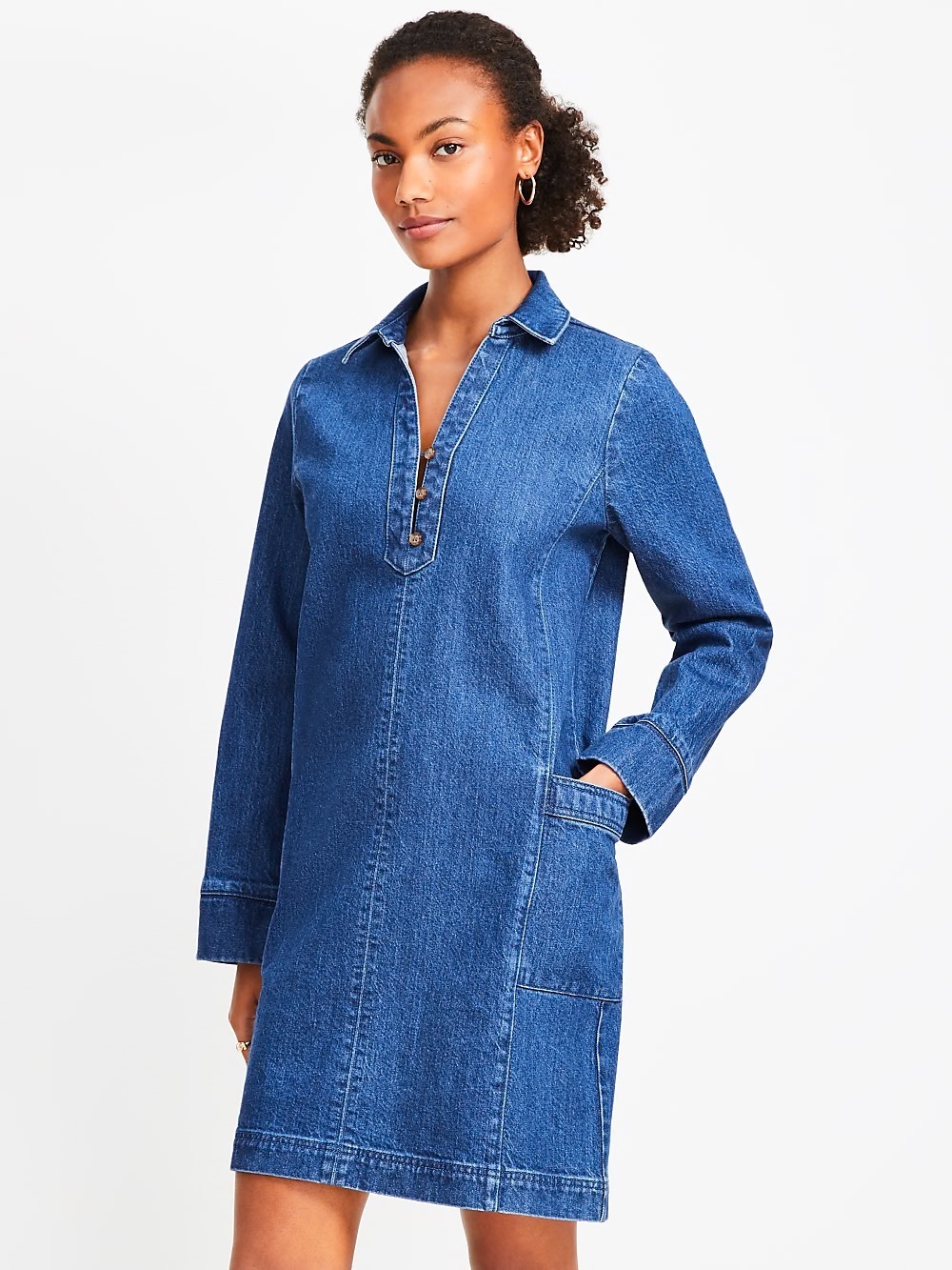 Loft Denim Utility Coastal Casi Cotton Dress Pockets Small